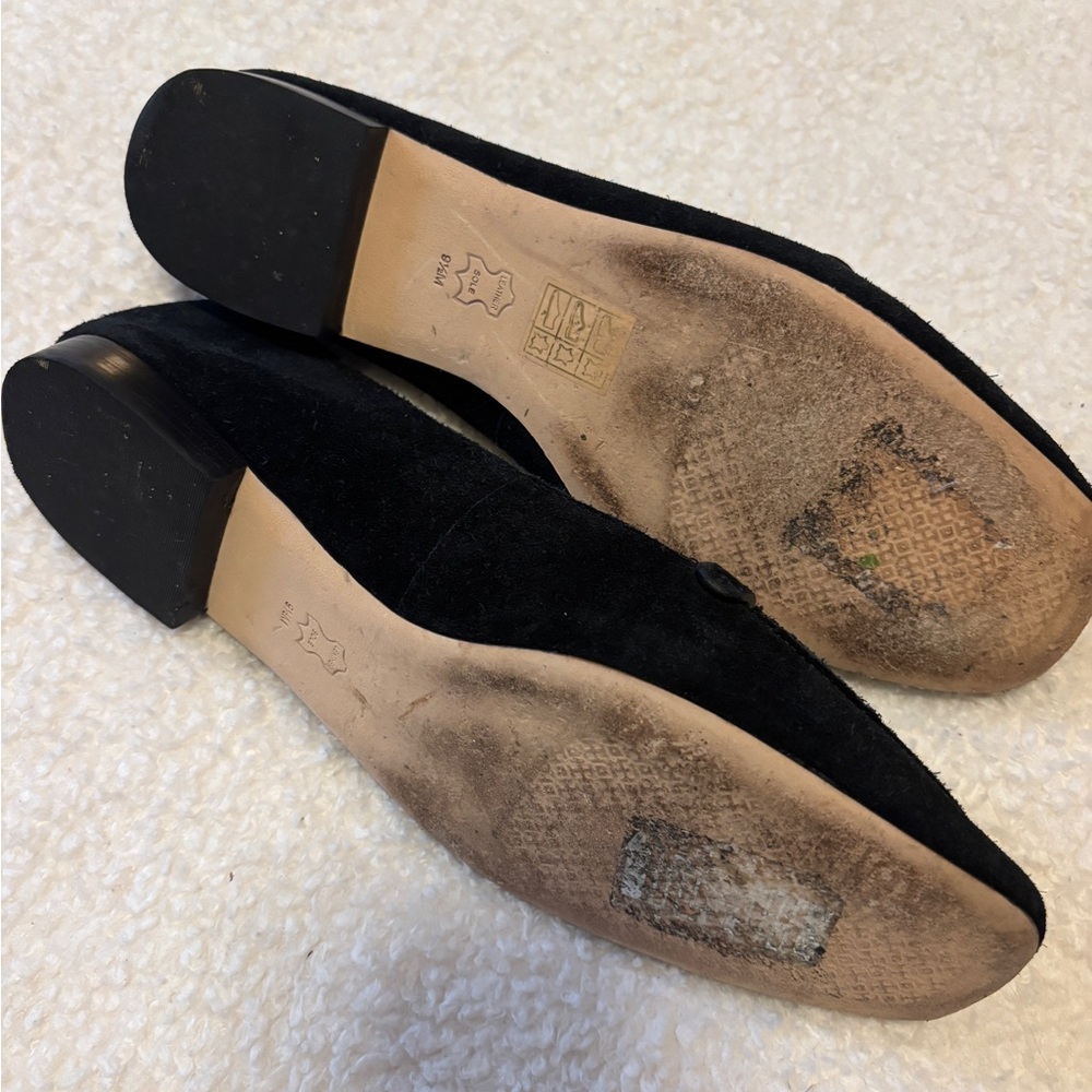 Tory Burch Black Suede loafer Flats with Gold Logo - Picture 5 of 5